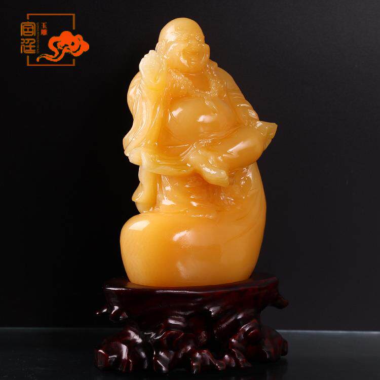 厂家供应米黄玉玉雕布袋佛摆件装饰品厂家直销雅致黄玉佛雕刻