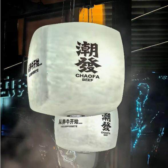中式潮发餐厅吊灯设计师印字餐桌带射灯个性潮汕牛肉火锅店树脂灯
