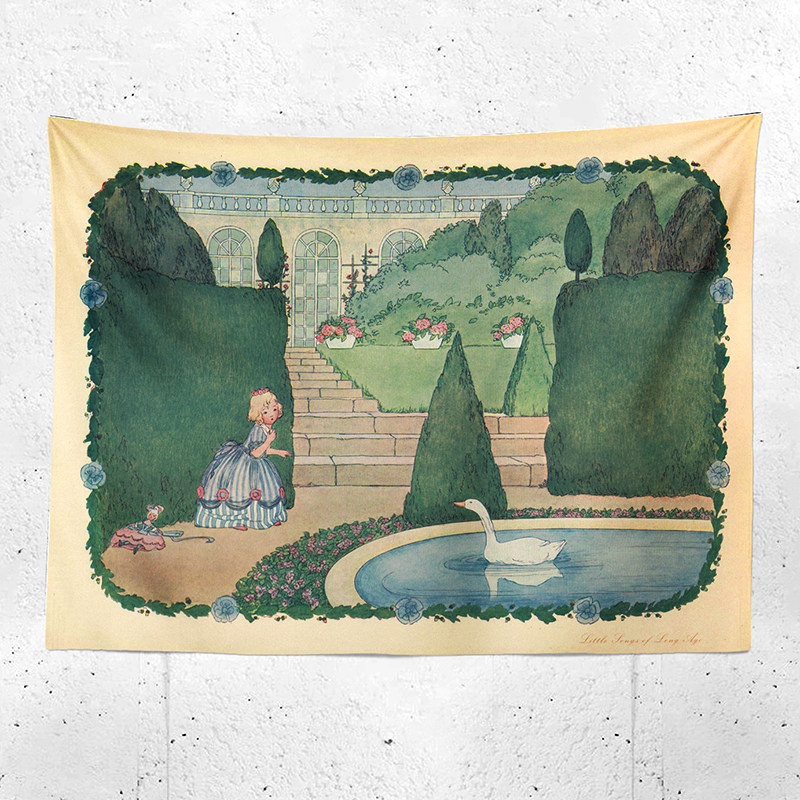 复古童话插画挂布 卧室公主房床头毛绒挂毯 可爱墙布挂画背景布