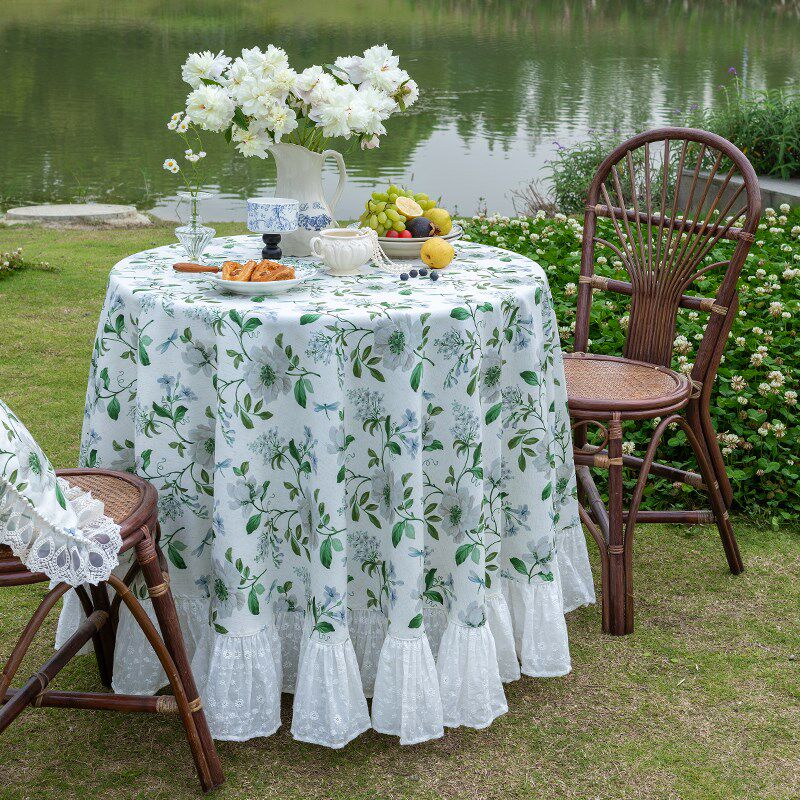 法式田园圆桌布圆形布艺餐桌装饰花园防水台布亚麻茶几盖布田园风