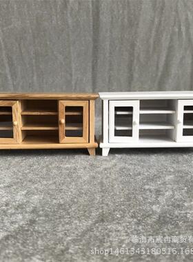 1:12娃娃屋dollhouse diy小屋迷你家具木色/白色双开门电视柜储存