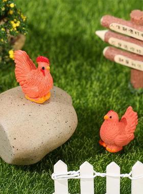 微景观摆件公鸡母鸡 树脂立体小公仔摆件 可爱小动物摆件家居