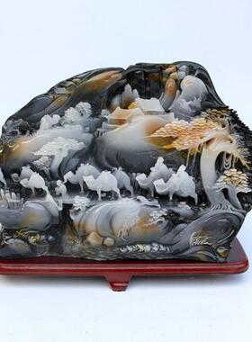 玉石丝绸之路摆件寿山石芙蓉石工艺品奇石原石石雕居家办公乔迁送