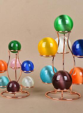 金属七球座水晶球底座猫眼球支架创意家居玄关桌面摆件多球装饰品