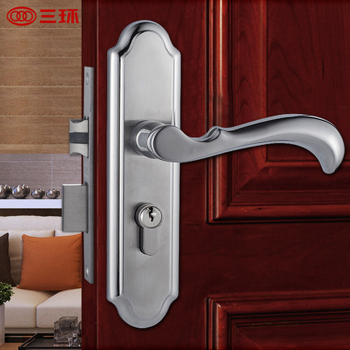 三环静音锁具不锈钢门锁三件套把手卧室门锁室内实木门锁套装