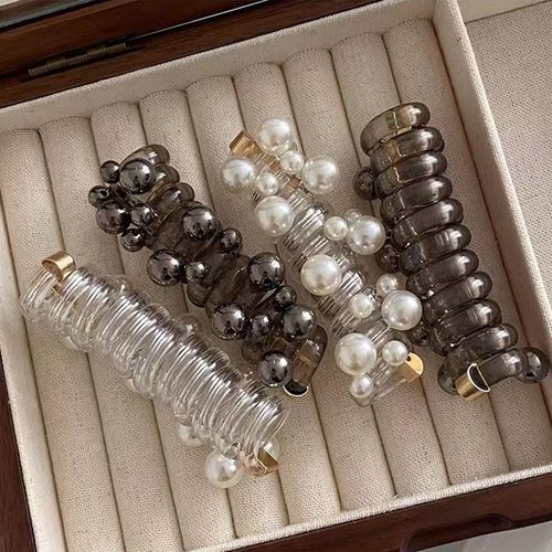 博主推荐~时尚珍珠直条电话线发圈女高马尾神器气质泡泡辫编发