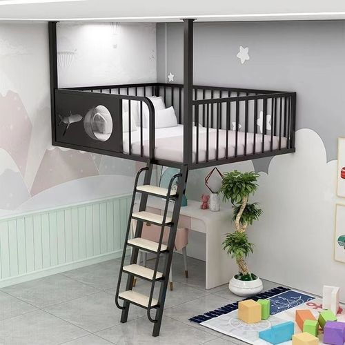 定制铁艺高架床简约儿童床卧室高低床空中爬梯床单身公寓小户型