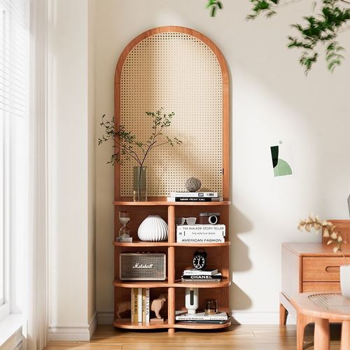 北欧实木藤编座屏遮挡隔断名宿酒店办公室简易可移动屏风置物架