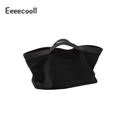 Row风极简头层牛皮拼接帆布tote