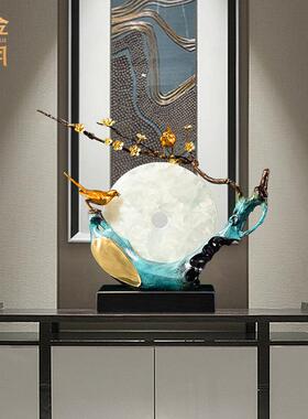 铜金岁月花好月圆喜鹊枝鸟黄铜摆件客厅玄关腊梅仿真玉石彩铜摆件