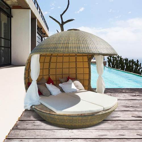 户外休闲床鸟巢床圆形落地藤编创意床沙滩沙发双人床躺窝海边防潮