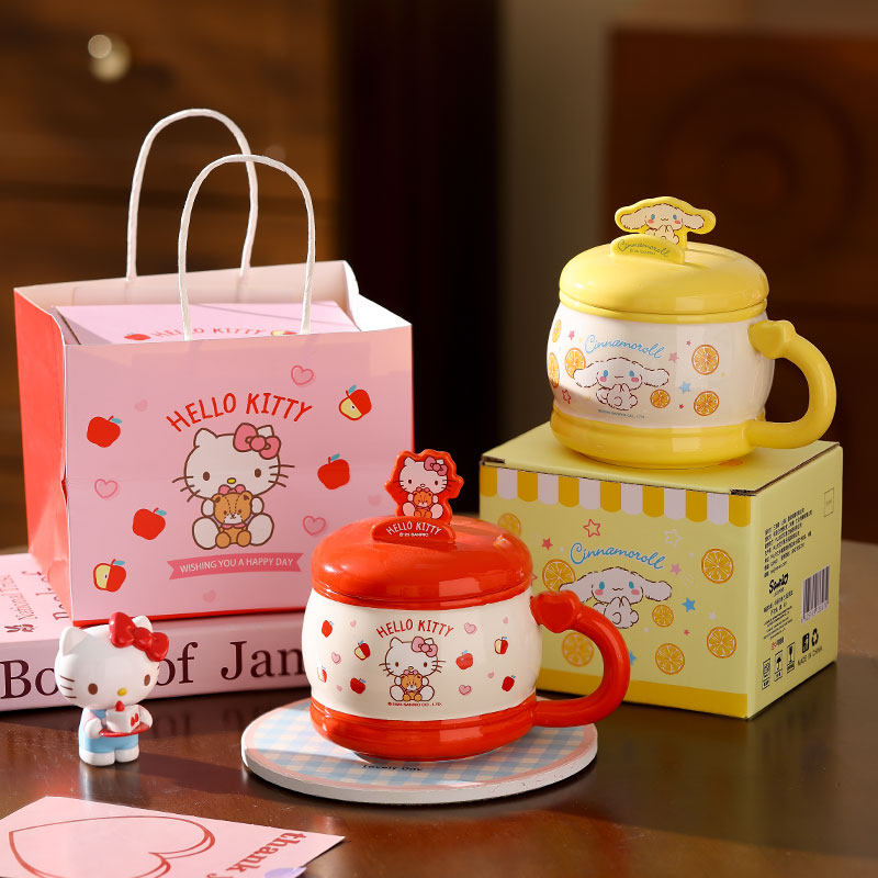 Hello Kitty卡通陶瓷杯带盖可爱马克杯高颜值水杯送礼生日礼物