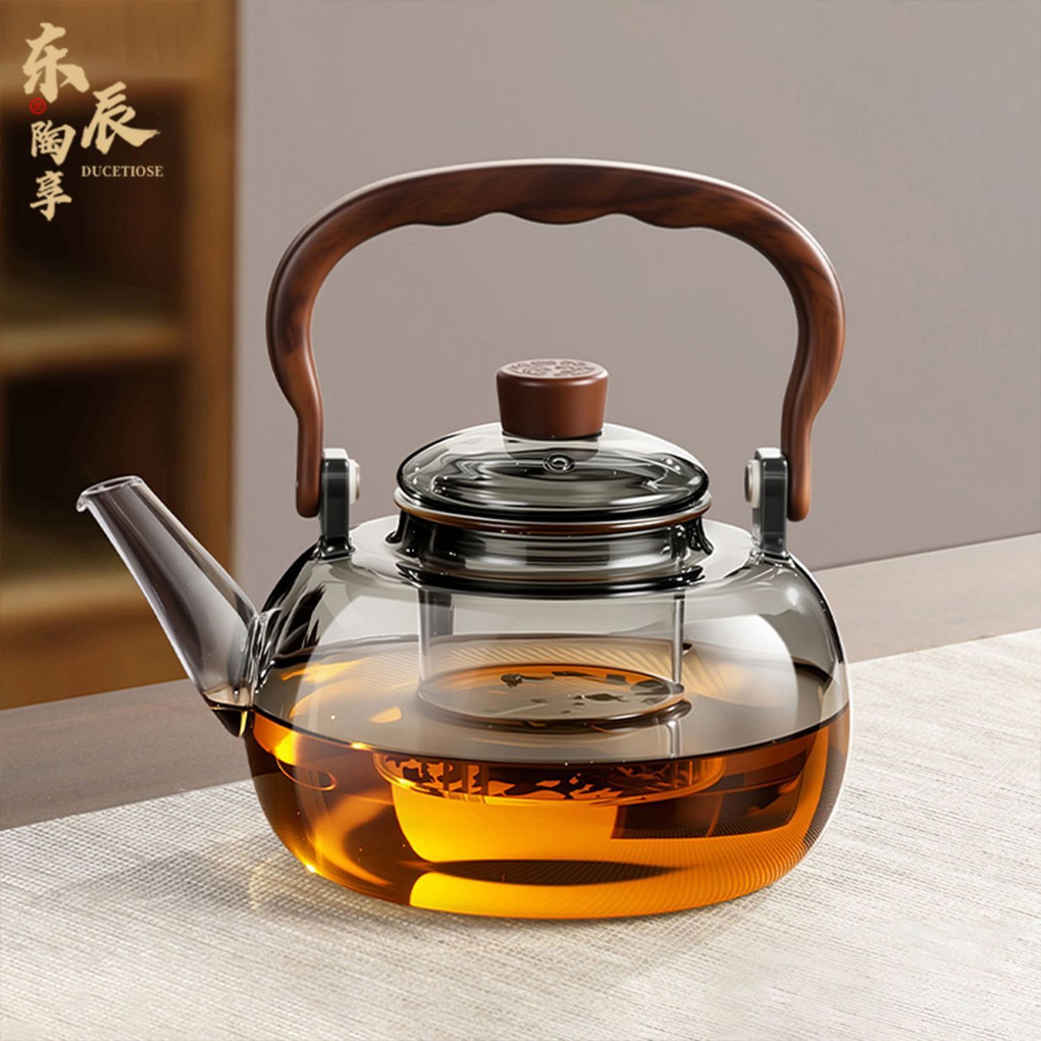耐高温玻璃提梁煮茶壶