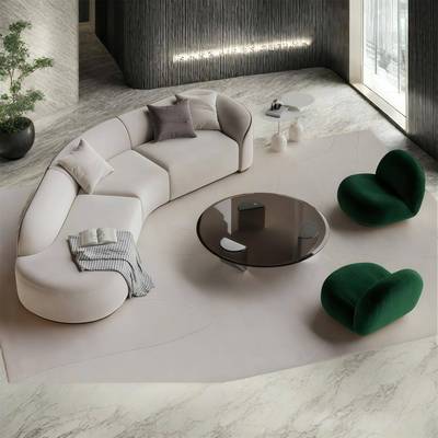 售楼处酒店大堂休息区弧形沙发组合办公楼接待室商务洽谈会客沙发