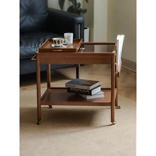 安在野全实木覆古边几茶几小推车沙发边几可移动储物柜家用小户型