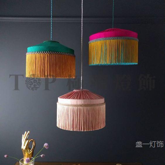 现代艺术餐厅亚麻布艺粉红色流苏吊灯创意中式客厅设计师民宿灯具
