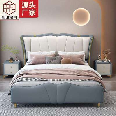 意式轻奢三防纳米科技布床现代简约实木床网红布艺1.8米1.5双人床