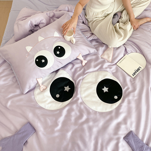 卡通风夏季 双f面天丝夏凉被四件套可爱立体小怪兽凉感丝滑空调薄