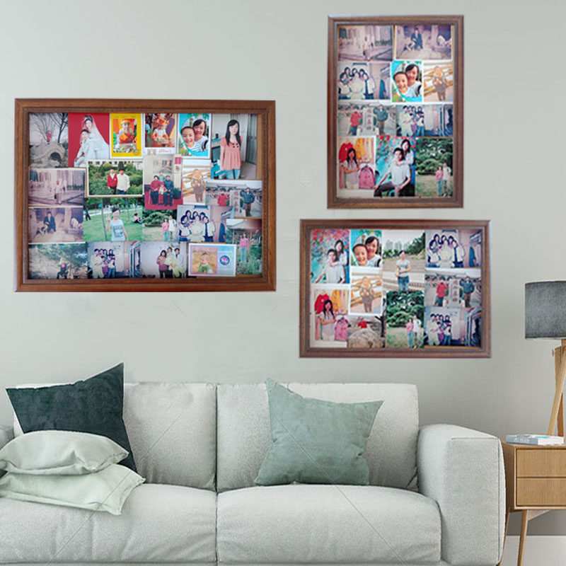 传统老式大相框带玻璃 家庭挂墙多张照片组合客厅玄关 背景墙画框