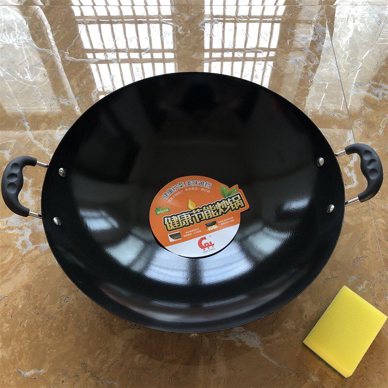 厨得乐上海福如炒锅双耳搪瓷炒菜锅无涂层不生锈精铁锅适用燃气灶