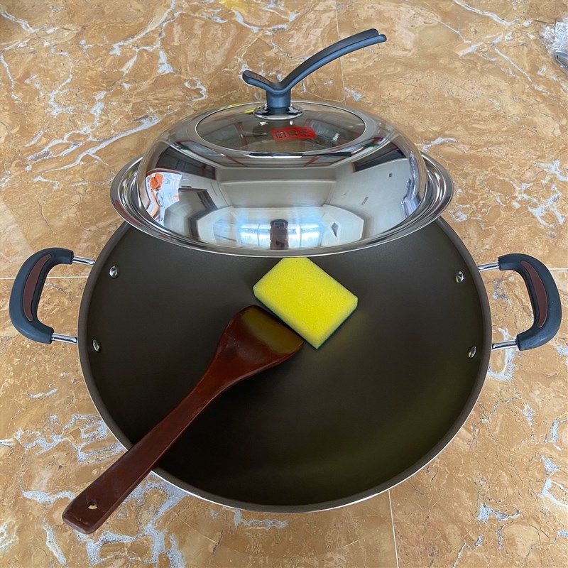 厨得乐炒锅不粘锅双耳圆底炒锅无油烟家用炒菜锅不生锈燃气灶适用