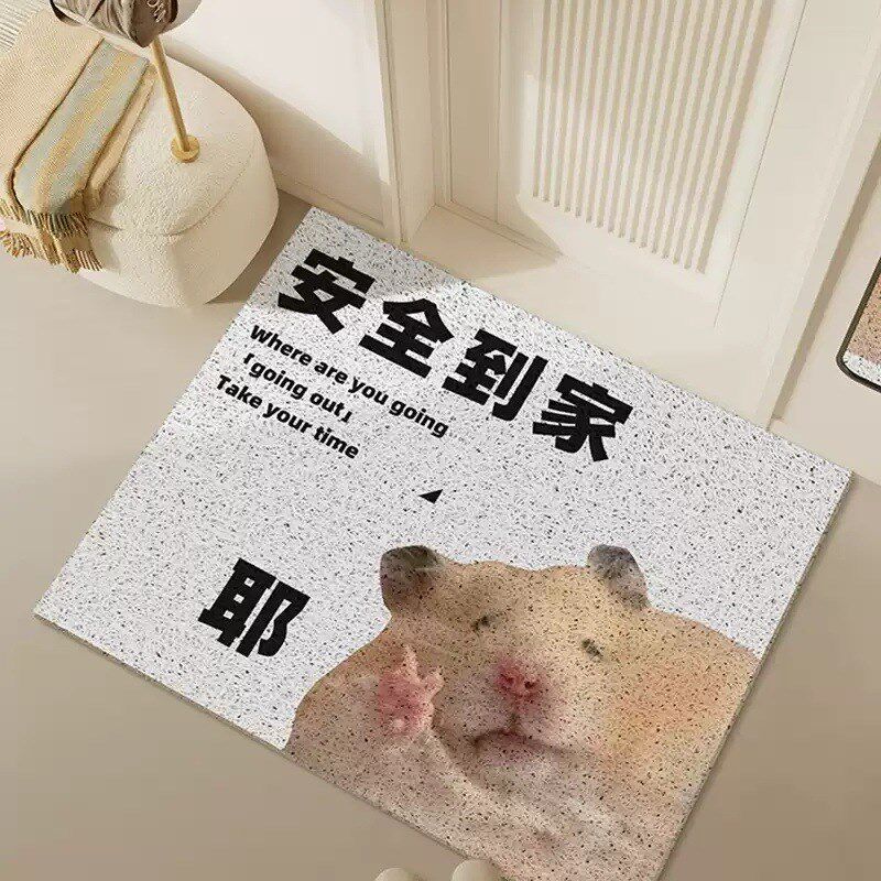 安全到家脆薯饼小仓鼠入户门口丝圈地垫防滑玄关可裁剪地垫刮泥蹭