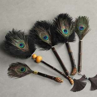 孔雀羽毛除尘掸紫竹根鸵鸟毛扫灰茶室家用神器装饰鸡毛掸禅子拂尘