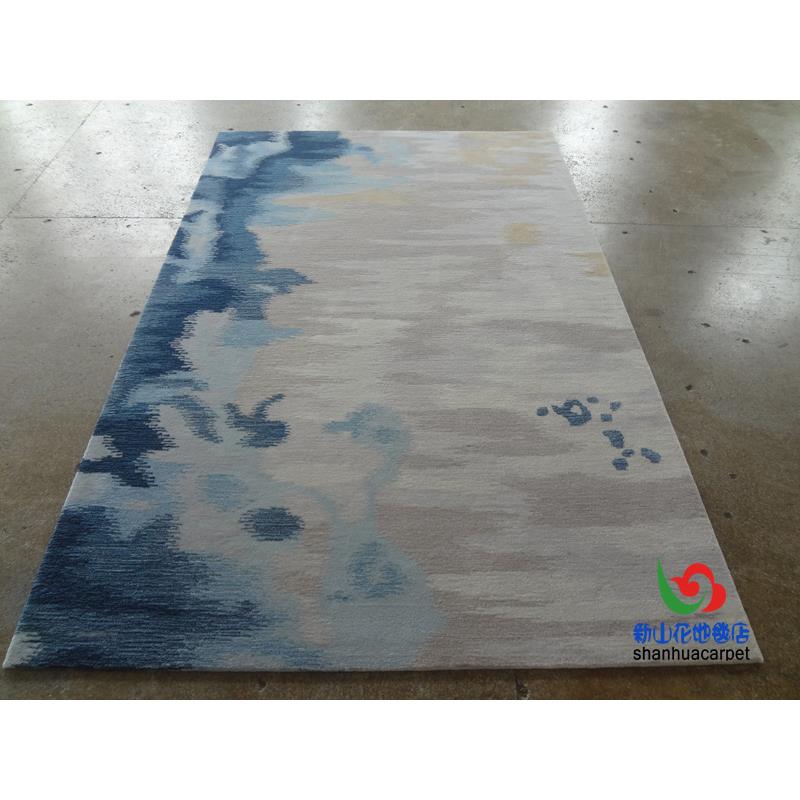 新中式抽象蓝色水墨画样板房客厅茶几沙发地毯书房卧室大厅接待室