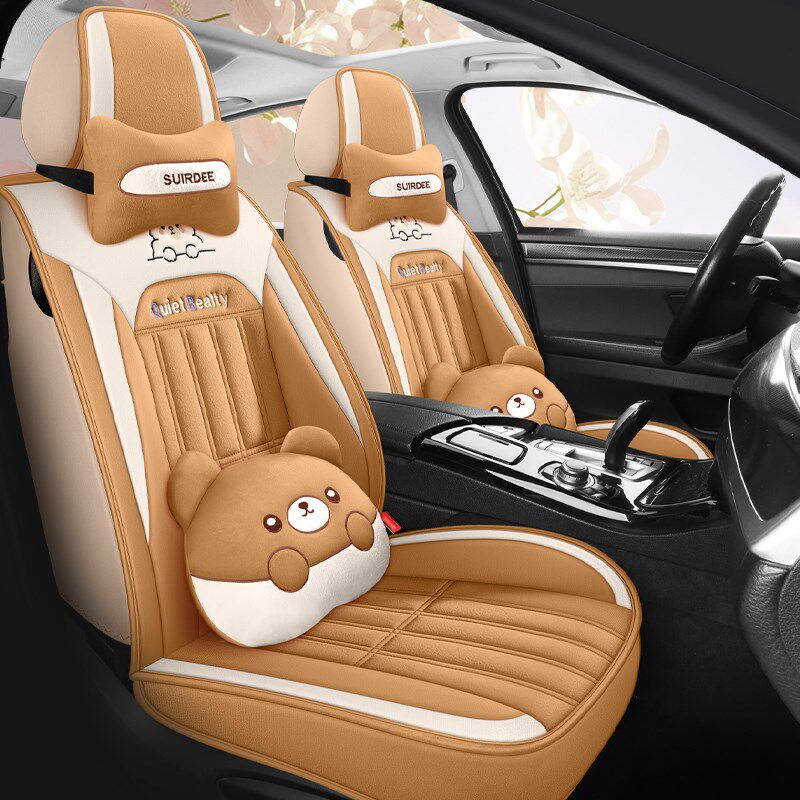 汽车坐垫冬季保暖短毛绒座套加厚通用小车棉座垫可爱卡通冬天毛垫