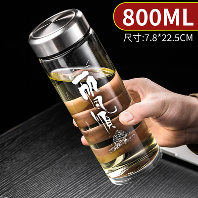 大容量水杯男生单层加厚玻璃杯耐高温车载商务办公专用泡茶杯定制