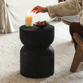 侘寂风黑色实木圆形木墩子小边几民宿装 饰复古做旧沙发小茶几凳子