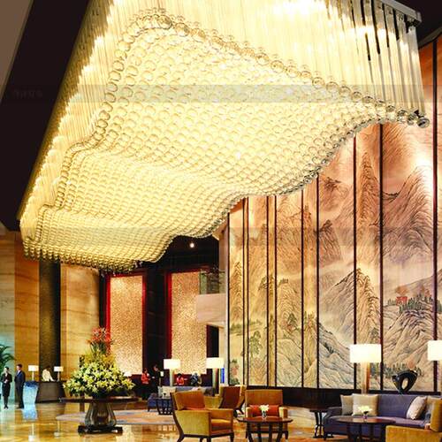 酒店大堂吊灯宴会厅会所大厅前台水晶灯长方形客厅大型售楼部灯饰