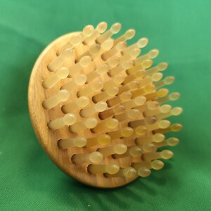【卖檀翁】8.0国王木61荷花钉指环梳 黑檀木圆盘绿檀羊角钉头疗梳