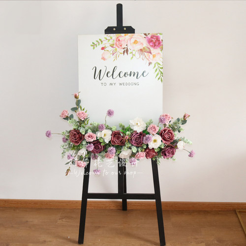新款仿真水牌花迎宾花艺假花布置活动会所欢迎指示牌装饰花壁挂花
