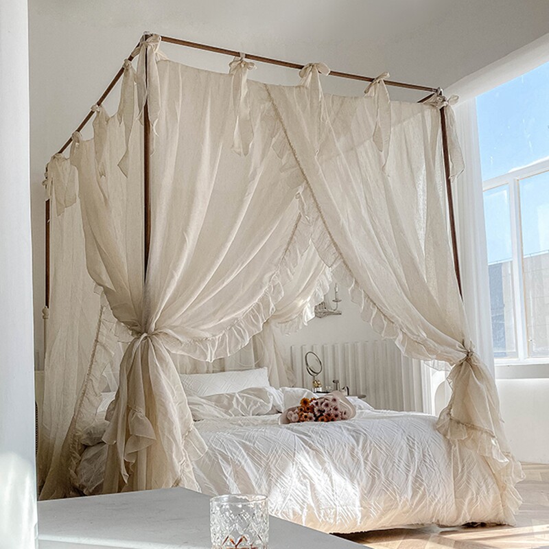 实木架子床带框架欧式白色系绳子1.5蚊帐1.8m宫廷民宿床幔穿杆2单,床上用品,蚊帐,淘宝优惠券,粉丝福利购,淘宝优惠卷