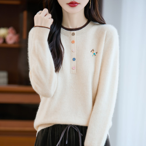 100%纯羊毛女假两件打底毛衣