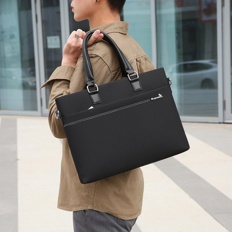 商务风男士手提包黑色大容量公文包通勤电脑包简约时尚定制LOGO
