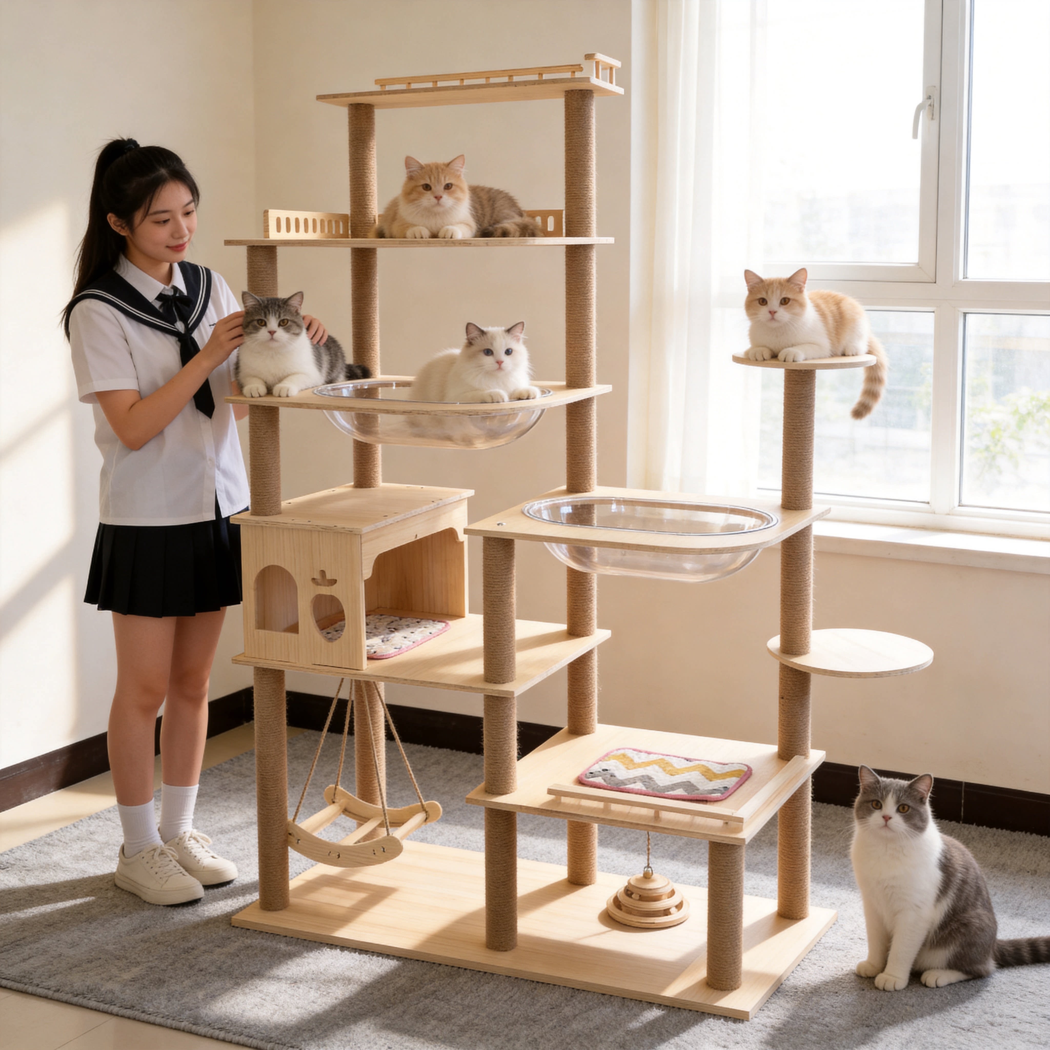 猫爬架实木猫窝一体猫架子稳固大猫专用布偶宠物用品家用太空仓
