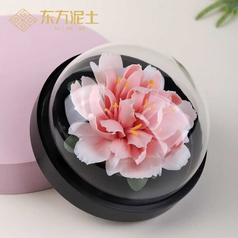 东方泥土陶瓷手捏芍药瓷花摆件扩香器办公室客厅茶室中式桌面香薰