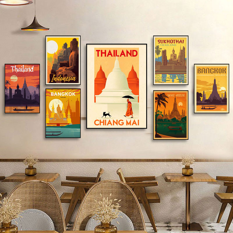 东南亚风格装饰画泰式风情客厅卧室民宿挂画泰国菜餐厅风景壁画,家居饰品,现代装饰画,淘宝优惠券,粉丝福利购,淘宝优惠卷