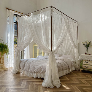 新款 架子床民宿床幔 公主风蕾丝宫廷蚊帐1.8m床家用三开门落地老式