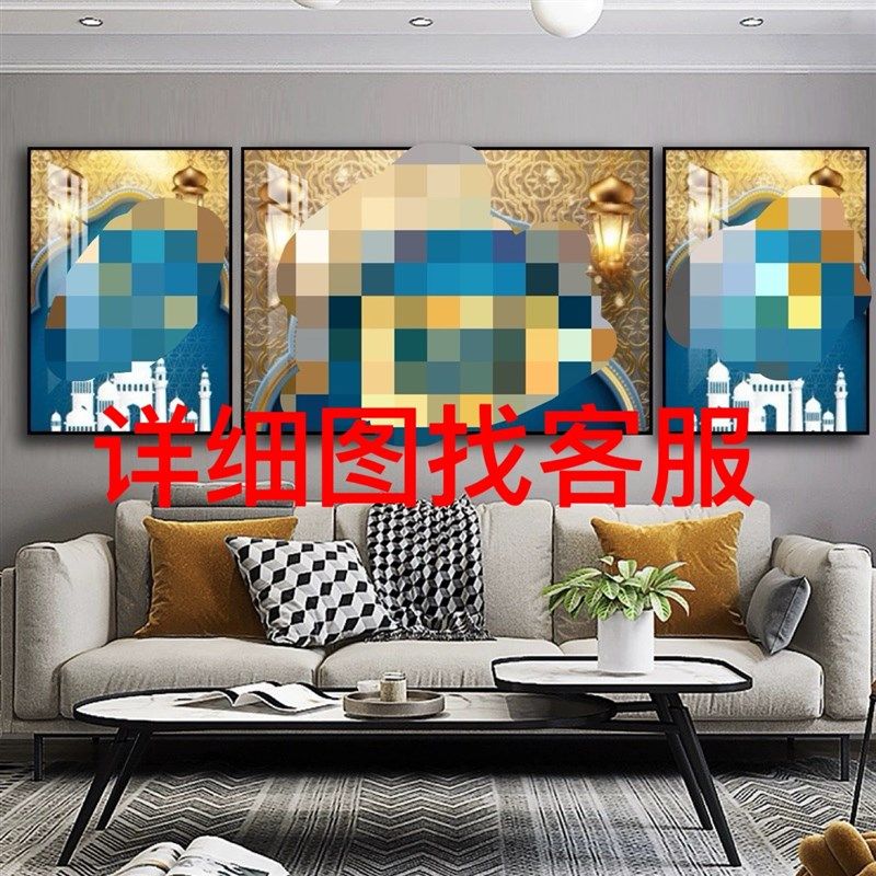 民族风挂画客厅沙发背景三联画高档烤瓷晶瓷画餐厅饭店壁画装饰