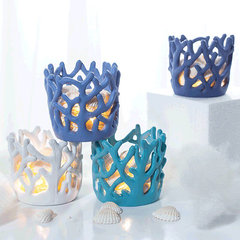 地中海仿真树脂珊瑚饰品玄关酒柜书桌酒店家居装饰摆件LED珊瑚