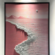 丙烯立体肌理画数字油画石英砂手工郁金香手绘装 饰画粉色沙滩海洋