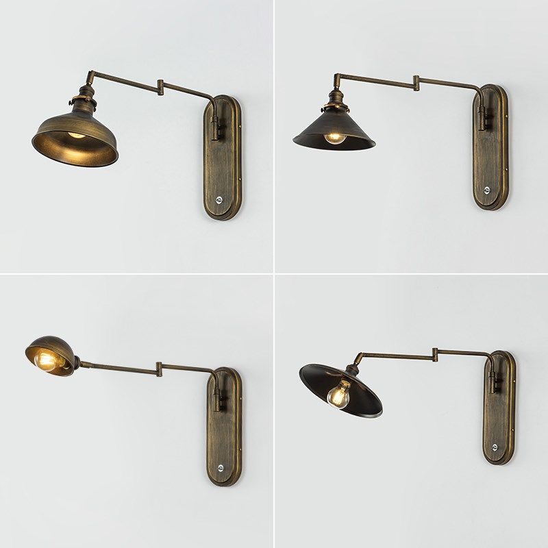 法式复古折叠壁灯客厅卧室转角可移位木质装饰画氛围感拉绳墙上灯