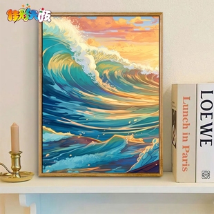 佳彩天颜 数字油画diy填充填色激流勇进油彩画手绘涂色风景装饰画