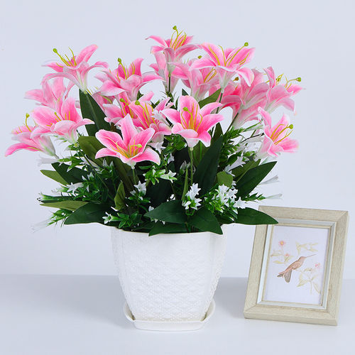 百合花假花仿真花摆设客厅餐桌花艺摆件家居装饰塑料花束绢花盆栽