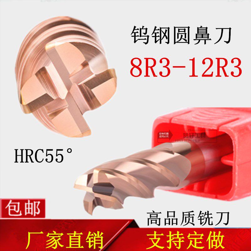 钨钢55度圆鼻立铣刀4刃R角合金牛鼻r刀8R0.2-12R3铸铁材模具钢用