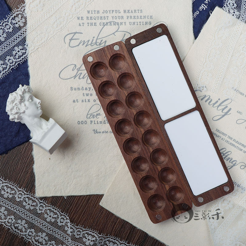 水彩颜料盒调色盒胡桃木盒15色24色 美甲颜料盒文艺摆拍道具便携