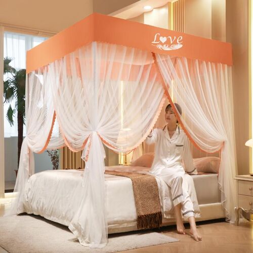 宫廷落地防尘顶三开门蚊帐可拆卸防尘布顶带螺丝拼接口不锈钢支架